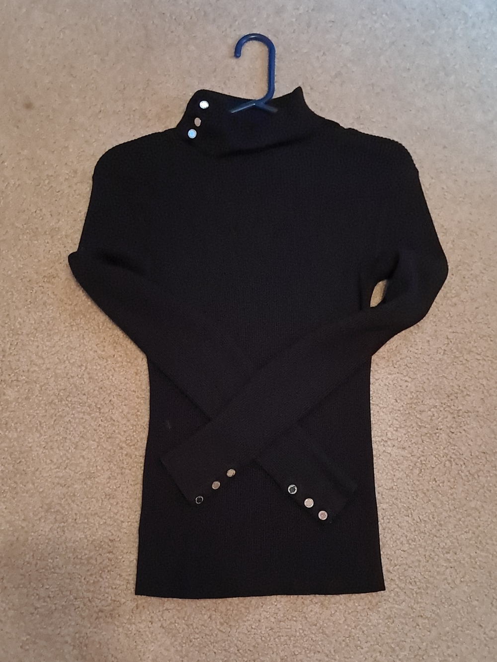 White House Black Market Black Turtleneck Ribbed Sweater With Silver Accents M